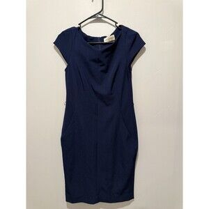 MM Lafleur Dress Womens 4 Navy Blue Sheath Cap Sleeve Stretch Office Career